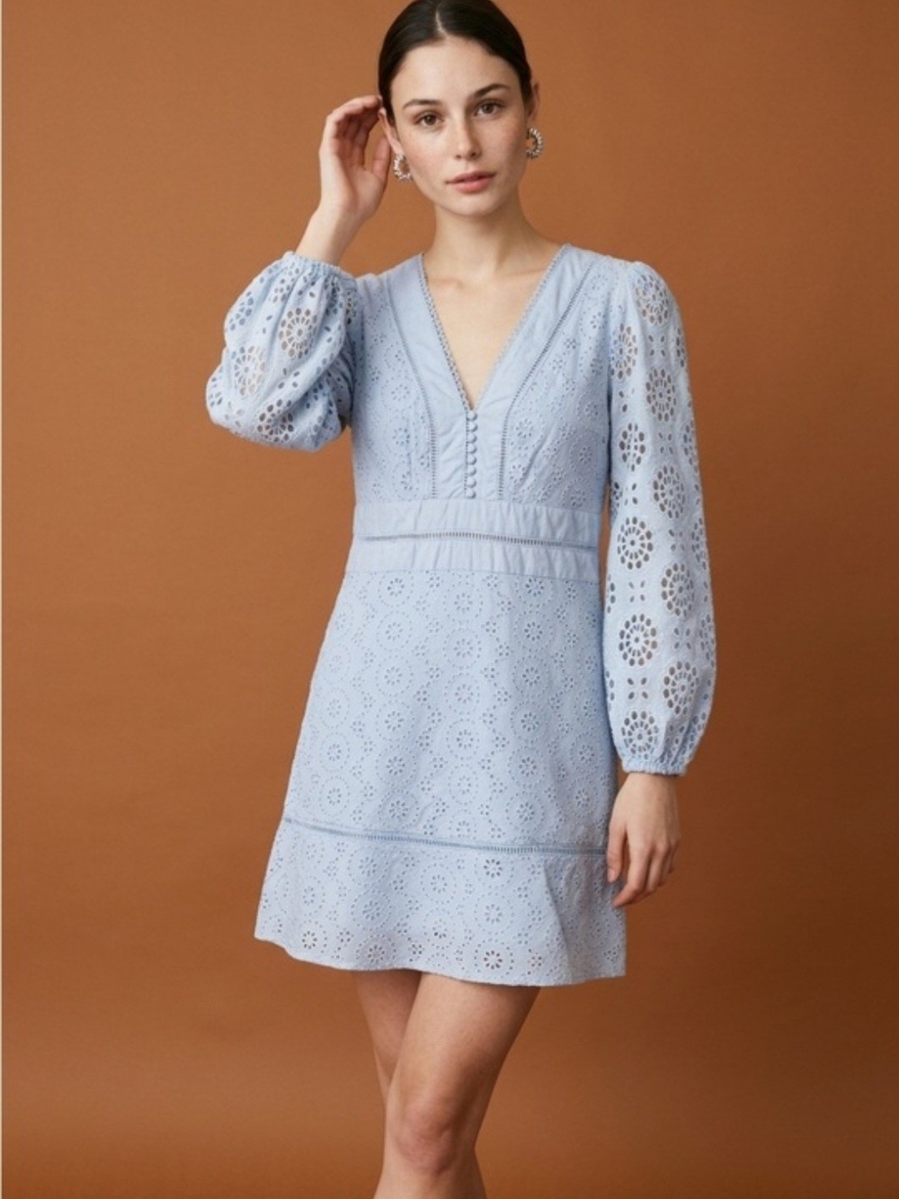 Banana Republic Light Blue Eyelet Puff Sleeve Mini Dress Size 10